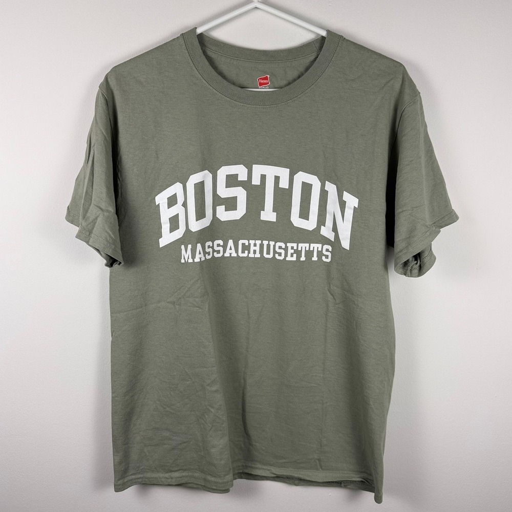 ✨3 for $20 Hanes Boston Massachusetts T Shirt Sage‎ Green Mens Medium Graphic